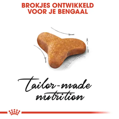 Brokjes ontwikkeld voor je Bengaal, afbeelding van een driehoekige brok. Tekst: tailor-made nutrition.