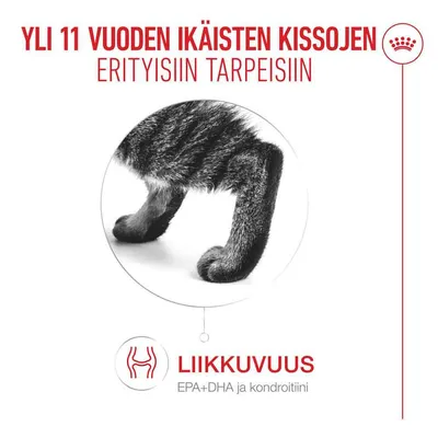 Yli 11-vuotiaille kissoille, erityistarpeisiin. Liikkuvuus, EPA+DHA ja kondroitiini. Yli 11-vuotiaille kissoille, erityistarpeisiin. Liikkuvuus, EPA+DHA ja kondroitiini.