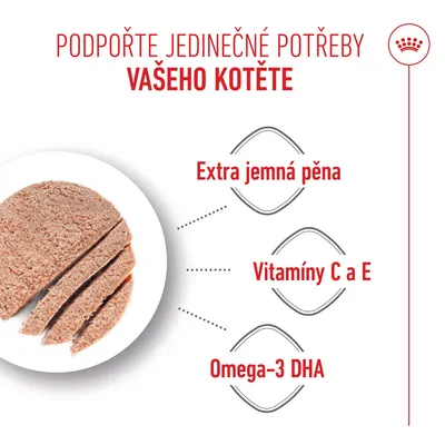 Produktový obrázek s textem: Extra jemná pěna, vitamíny C a E, omega-3 DHA. Podporuje specifické potřeby vašeho koťátka. Produktový obrázek s textem: Extra jemná pěna, vitamíny C a E, omega-3 DHA. Podporuje specifické potřeby vašeho koťátka.