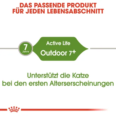 Active Life Outdoor 7+. Unterstützt die Katze bei den ersten Alterserscheinungen. Das passende Produkt für jeden Lebensabschnitt.