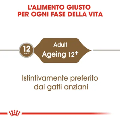 L'alimento giusto per ogni fase della vita. Adult Ageing 12+. Istintivamente preferito dai gatti anziani. 12 anni.