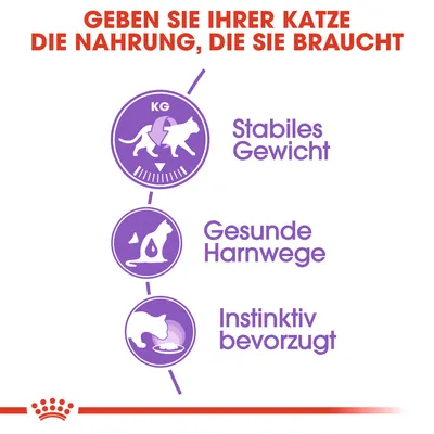 Geben Sie Ihrer Katze die Nahrung, die sie braucht: Stabiles Gewicht, gesunde Harnwege, instinktiv bevorzugt.