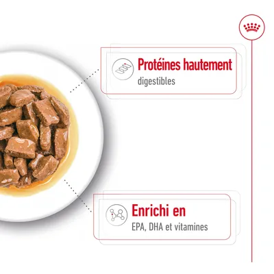 Protéines hautement digestibles. Enrichi en EPA, DHA et vitamines.