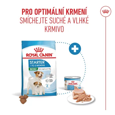 Royal Canin Starter Mini 1 až 2 měsíce suché a vlhké krmivo. Doporučení: míchat suché a vlhké krmivo pro optimální krmení. Royal Canin Starter Mini 1 až 2 měsíce suché a vlhké krmivo. Doporučení: míchat suché a vlhké krmivo pro optimální krmení.