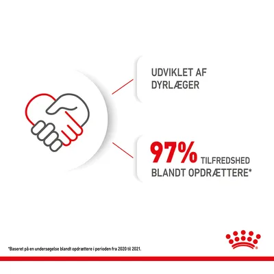Udviklet af dyrlæger. 97 % tilfredshed blandt opdrættere. *Baseret på en undersøgelse blandt opdrættere i perioden fra 2020 til 2021.
