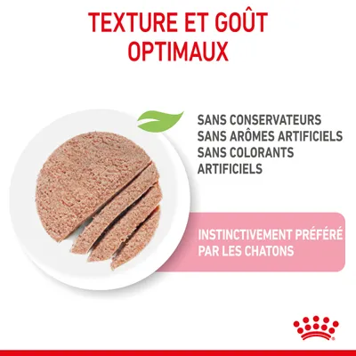 Texture et goût optimaux. Sans conservateurs, sans arômes artificiels, sans colorants artificiels. Instinctivement préféré par les chatons.