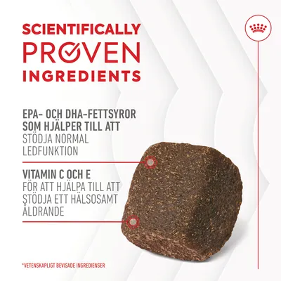 SCIENTIFICALLY PROVEN INGREDIENTS. EPA- och DHA-fettsyror som hjälper till att stödja normal ledfunktion. Vitamin C och E för att hjälpa till att stödja ett hälsosamt åldrande.