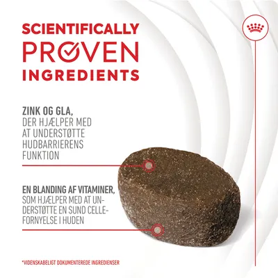 SCIENTIFICALLY PROVEN INGREDIENTS. Zink og GLA, der hjælper med at understøtte hudbarrierens funktion. En blanding af vitaminer, som hjælper med at understøtte en sund cellefornyelse i huden.