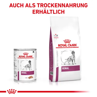Royal Canin Renal Nass- und Trockenfutter für Hunde. Hinweis: Auch als Trockennahrung erhältlich.