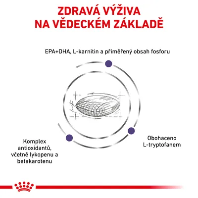 ZDRAVÁ VÝŽIVA NA VĚDECKÉM ZÁKLADĚ, EPA+DHA, L-karnitin a přiměřený obsah fosforu, komplex antioxidantů včetně lykopenu a betakarotenu, obohaceno L-tryptofanem