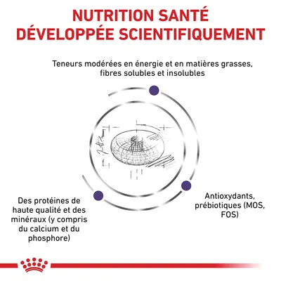 NUTRITION SANTÉ DÉVELOPPÉE SCIENTIFIQUEMENT. Teneurs modérées en énergie et matières grasses, fibres solubles et insolubles, protéines de haute qualité, minéraux, antioxydants, prébiotiques.