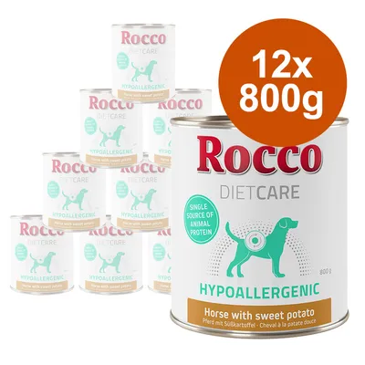 Rocco Diet Care Hypoallergenic hevonen ja bataatti, yksi eläinproteiinilähde, 12x800g tölkkiä.