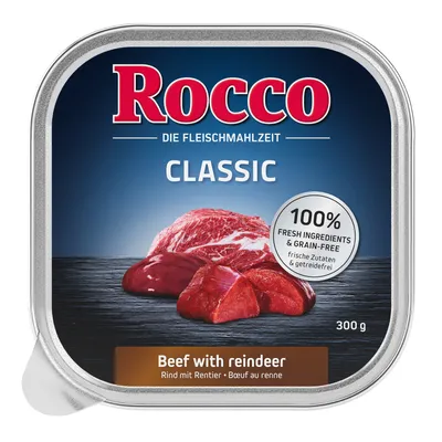 Rocco Classic, the meat meal. Beef with reindeer. 100% fresh ingredients and grain-free. 300g can.
