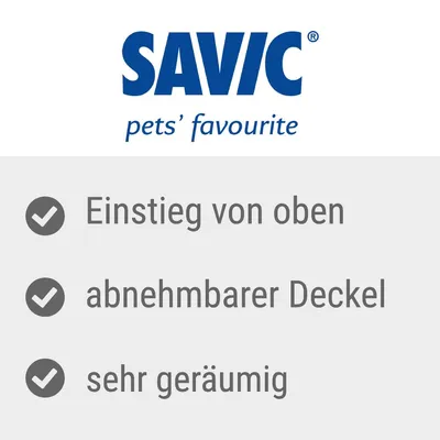 Savic. Top entry, removable lid, very spacious.