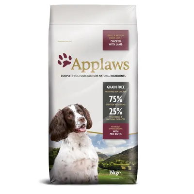 Applaws cibo per cani adulti taglia piccola e media, pollo con agnello, senza cereali, 75% pollo con agnello, 25% verdure ed estratti naturali, ipoallergenico con probiotico, 15 kg