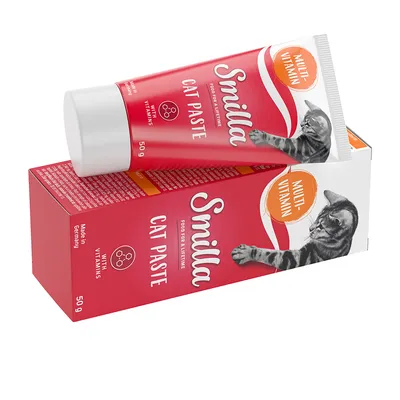Smilla Cat Paste Multivitamin, 50g tube and packaging. With vitamins, made in Germany.