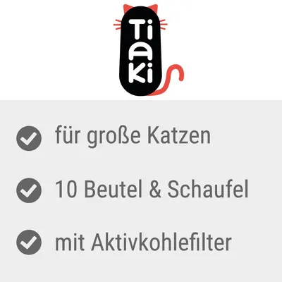 Tiaki. Für grosse Katzen, 10 Beutel & Schaufel, mit Aktivkohlefilter.