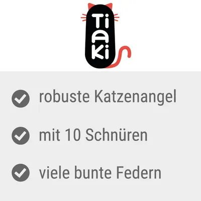 Tiaki. Odolný prut pro kočky s 10 šňůrami a mnoha barevnými peříčky.