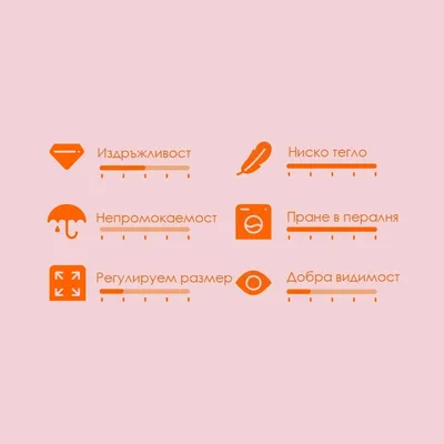 Скала за оценка с 6 критерия: издръжливост, ниско тегло, непромокаемост, пране в пералня, регулируем размер, добра видимост. Всяка със скала от 1 до 5.