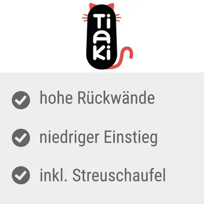 Tiaki. Hohe Rückwände, niedriger Einstieg, inkl. Streuschaufel.