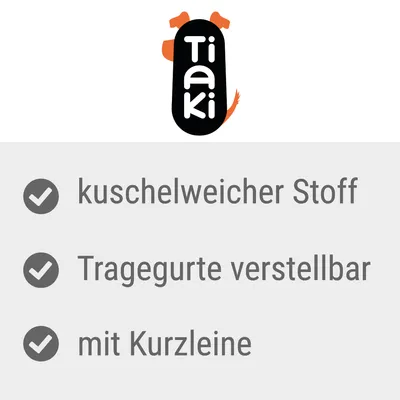 Tiaki – kuschelweicher Stoff, Tragegurte verstellbar, mit Kurzleine (texte en allemand)