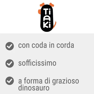 Tiaki. Con coda in corda, sofficissimo, a forma di grazioso dinosauro.