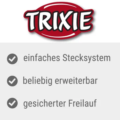 TRIXIE, einfaches Stecksystem, beliebig erweiterbar, gesicherter Freilauf (teksti saksaksi)