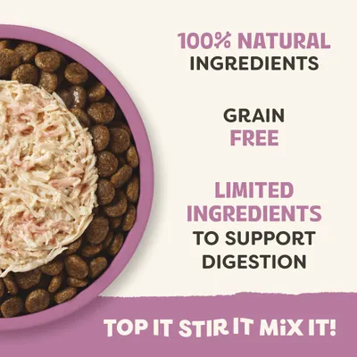 100% ingrediente naturale, fără cereale, ingrediente limitate pentru a susține digestia. Pune deasupra, amestecă, combină! 100% ingrediente naturale, fără cereale, ingrediente limitate pentru a susține digestia. Pune deasupra, amestecă, combină!