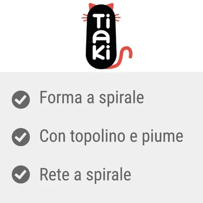 Tiaki. Forma a spirale, con topolino e piume, rete a spirale.