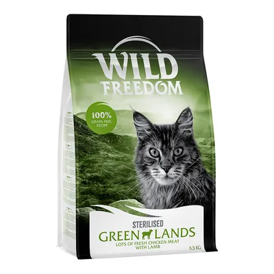 Wild Freedom Sterilised Green Lands kissanruoka, 100 % viljaton resepti, tuoretta kananlihaa ja lampaanlihaa, 6,5 kg.