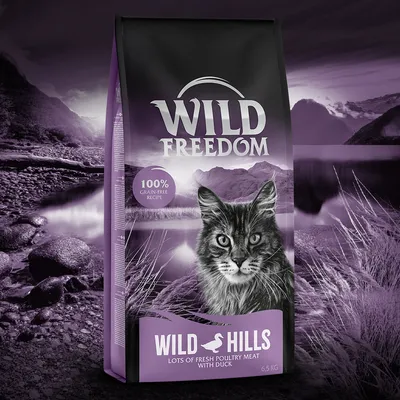 Wild Freedom Wild Hills hrana za mačke s svežim perutninskim mesom in račko, 100% brez žit, 6,5 kg.
