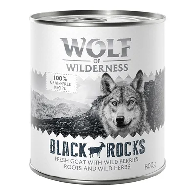 Wolf of Wilderness Black Rocks konzerv, 100% grain-free recipe, fresh goat with wild berries, roots and wild herbs, 800g