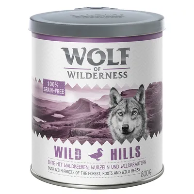 Wolf of Wilderness Wild Hills, 100% grain-free. Ente mit Waldbeeren, Wurzeln und Wildkräutern, 800g.