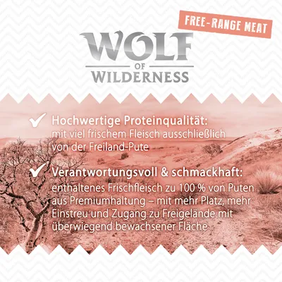 Wolf of Wilderness. Высококачественный белок со свежим мясом индейки свободного выгула. 100% свежее мясо из премиального содержания с доступом к выгулу.