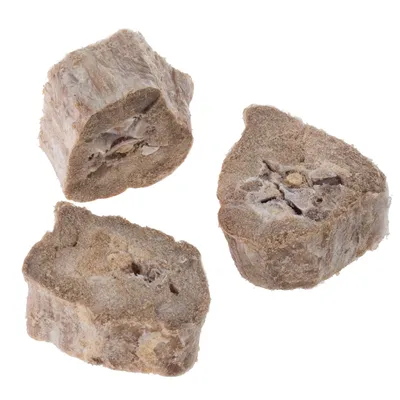 Drei Stücke getrockneter Knochen mit sichtbarem Mark, naturbelassen und ohne Verpackung dargestellt.