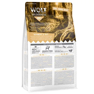 Wolf of Wilderness Soft krmivo pro psy s 40 % čerstvého volně chovaného kuřecího masa, bez obilovin, vyrobeno v Německu, inspirováno přirozenou stravou vlků.