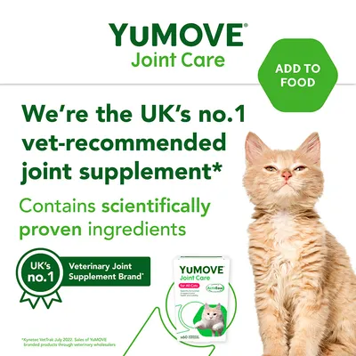 YuMOVE Joint Care. We're the UK's no.1 vet-recommended joint supplement*. Contains scientifically proven ingredients. Veterinary Joint Supplement Brand. ADD TO FOOD. For All Cats.