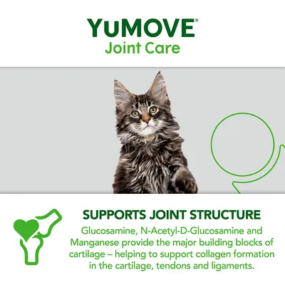 YuMOVE Joint Care. Supports joint structure with glucosamine, N-Acetyl-D-Glucosamine and manganese to help collagen formation in cartilage, tendons and ligaments.