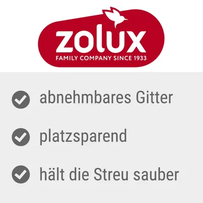 Zolux. Family Company since 1933. Abnehmbares Gitter, platzsparend, hält die Streu sauber.