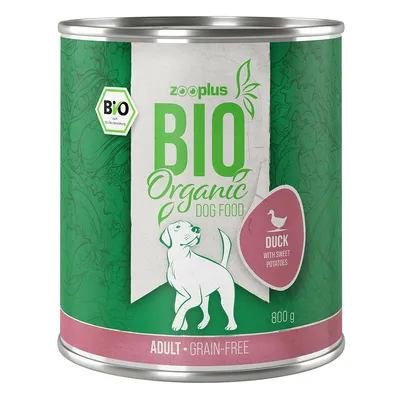 zooplus Bio Organic Dog Food, Adult, getreidefrei, Ente mit Süsskartoffeln, 800g Dose.