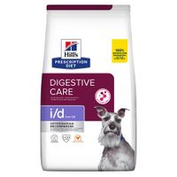 Hill's Prescription Diet Digestive Care i/d low fat per cani, testo visibile: 100% satisfaction guarantee, veterinarian recommended, ActivBiome+, S+OX Shield, immagine di un cane.