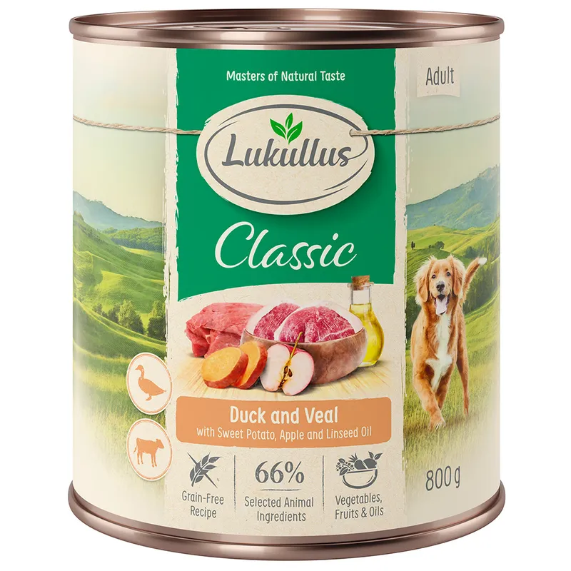 Lukullus 24 x 800 g - Pack Ahorro - Pato y ternera (sin cereales)
