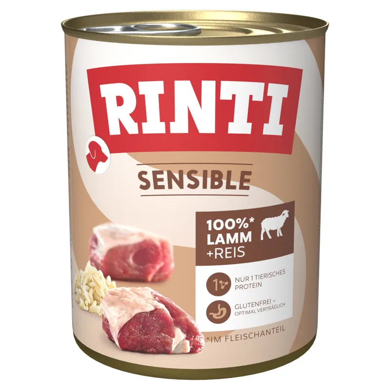 RINTI Sensible 24 x 800 g - Pack Ahorro - Cordero y arroz