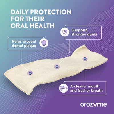 Orozyme Chew Snack with Benefits: daily protection for oral health, helps prevent dental plaque, supports stronger gums, ensures a clean mouth and fresh breath. Orozyme Chew Snack with Benefits: daily protection for oral health, helps prevent dental plaque, supports stronger gums, ensures a clean mouth and fresh breath.