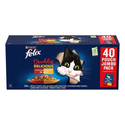 Felix As Good As It Looks - Doubly Delicious Jumbo Pack 40 x 85g Countryside Selection in Jelly