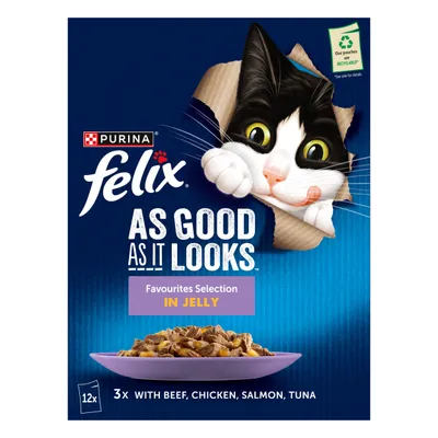 48 x 85g Felix Wet Cat Food - 3 + 1 Free! * - As Good As It Looks Favourites Selection in Jelly (48 x 85g)