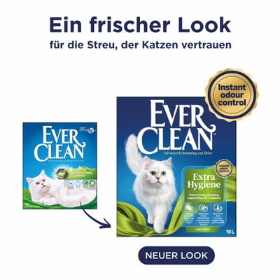 Ever Clean Extra Hygiene Katzenstreu mit neuem Look, 10L, Instant odour control. Ein frischer Look für die Streu, der Katzen vertrauen.