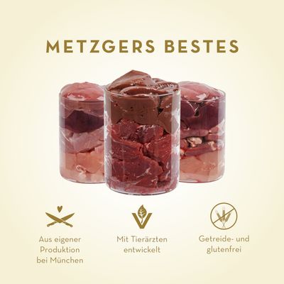 Terra Canis Hausmannskost für Hunde, Metzgers Bestes Rind Pur, ergänzt mit natürlichen Nährstoffen, hergestellt in Bayern, 100% Natur.