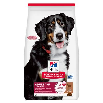 Hill's Science Plan Adult 1-5 Large 25kg+ mit Lamm und Reis. Unterstützt Immunität, gesunde Gelenke und Muskeln bei erwachsenen Hunden. Keine künstlichen Konservierungsstoffe oder Farben.