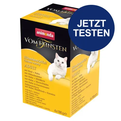 Animonda Vom Feinsten Adult Hühchenvielfalt, 6x100g. Sorten: Rind + Huhn, Hühnerleber, Milchkern, Meeresfrüchte, Karottensauce, Rindfleisch + Karotten. Jetzt testen.